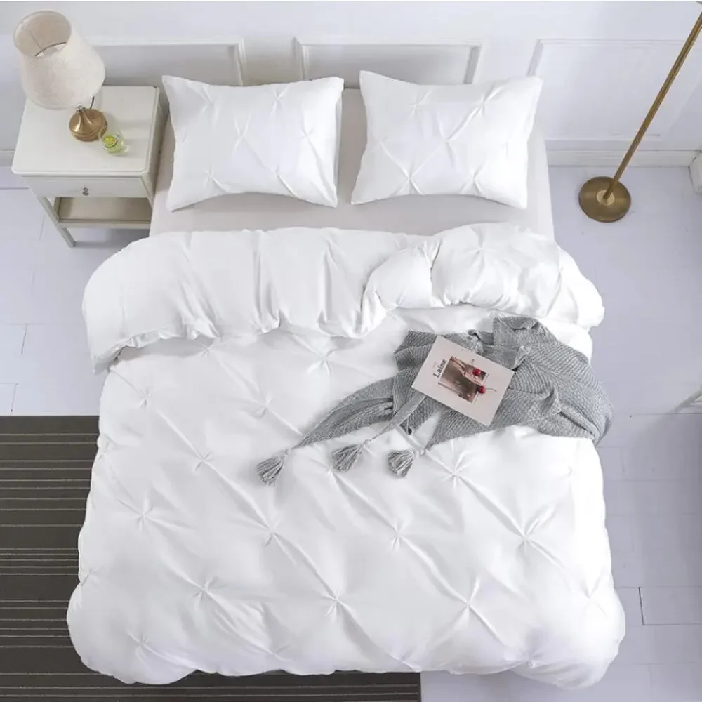 HOdo Home Bedding Pinched Pleated Duvet Cover - White King Bedding Sets